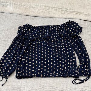 Michael Kors Navy and Gold Polka Dot Blouse